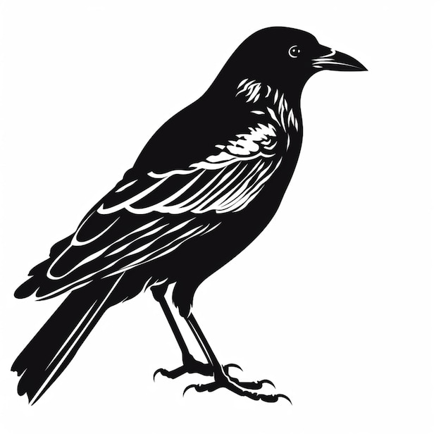 un gros plan d'un oiseau noir sur fond blanc ai générative