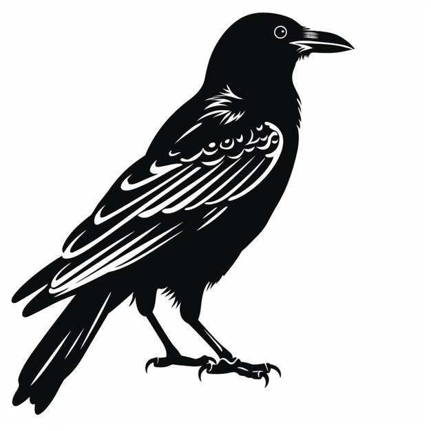 Photo un gros plan d'un oiseau noir sur un fond blanc génératif ai