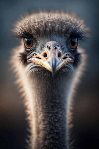 Un gros plan d'un oiseau avec un œil brun et un fond noir.