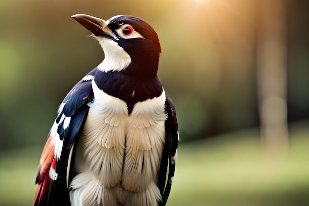 Un gros plan d'un oiseau avec un oeil rouge