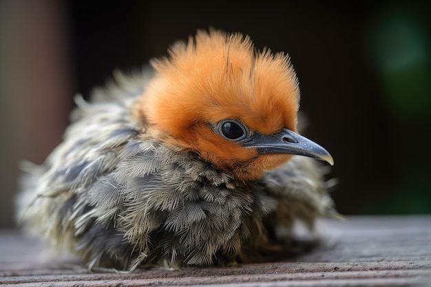 Gros plan d'oiseaux nouveau-nés plumes orange moelleuses créées avec une IA générative
