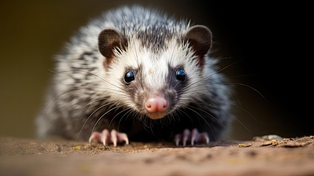 Un gros plan d'un opossum sur un rocher