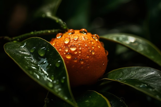 Un gros plan d'une orange avec des gouttelettes d'eau dessus