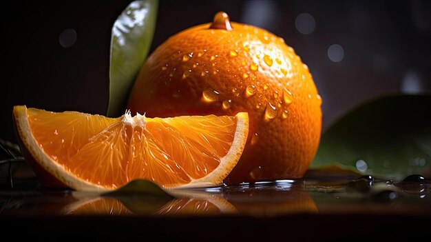 Un gros plan d'une orange avec des gouttelettes d'eau dessus