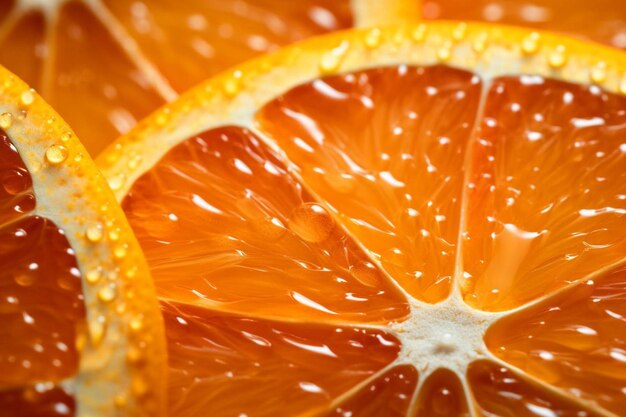 Un gros plan d'une orange avec des gouttelettes d'eau à l'intérieur.