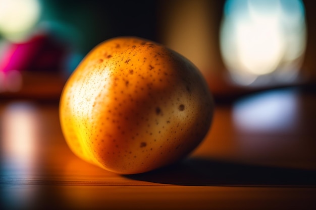 Un gros plan d'une orange sur une table