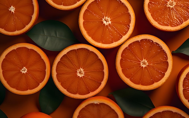 Un gros plan d'oranges avec des feuilles dessus