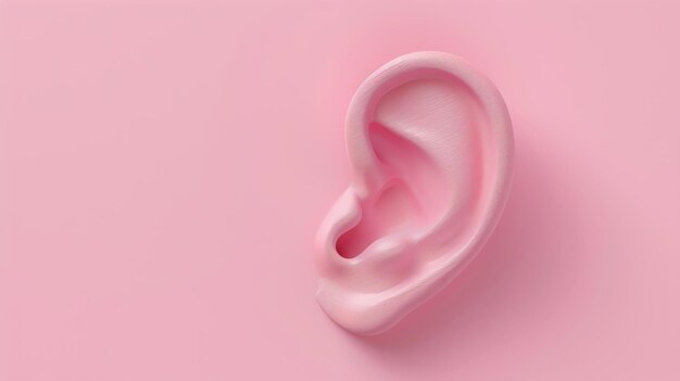 Photo un gros plan d'une oreille rose l'oreille est face à la caméra et est placée sur un fond rose