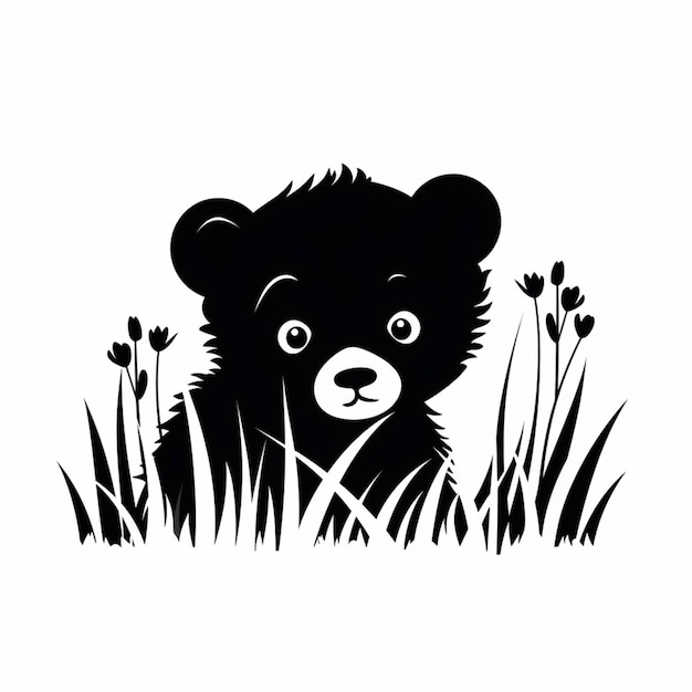 Un gros plan d'un ours noir dans l'herbe avec des fleurs génératives ai