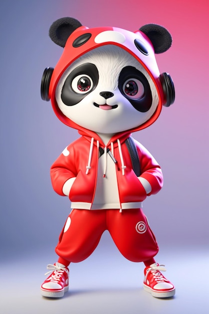 Gros plan d'ours panda portant une veste rouge et un casque générative ai