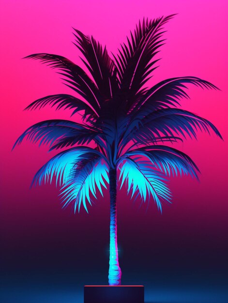 Un gros plan d'un palmier avec un ciel rose en arrière-plan ai générative