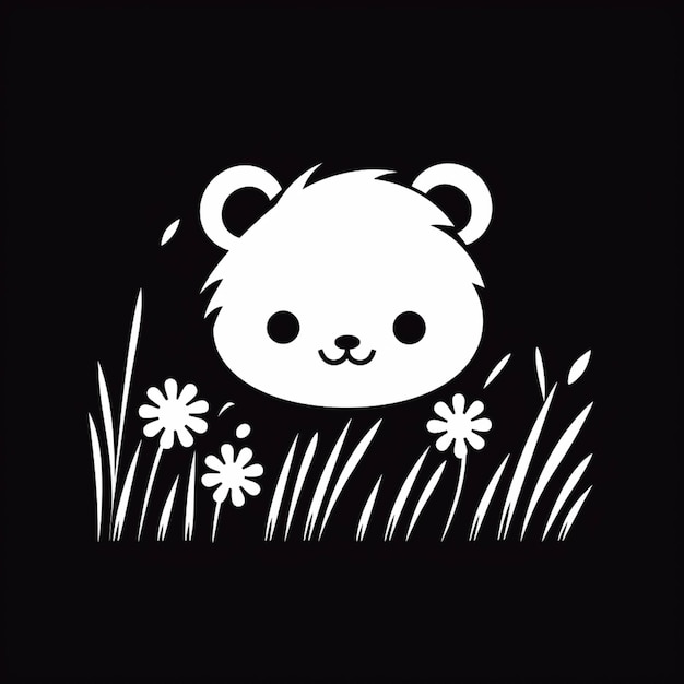 Un gros plan d'un panda dans l'herbe avec des fleurs génératives ai