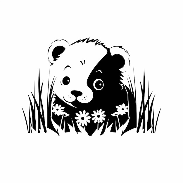 Un gros plan d'un panda dans l'herbe avec des fleurs génératives ai