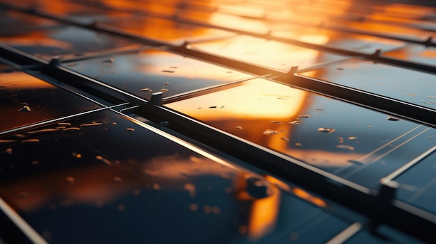 Gros plan d'un panneau solaire avec la lumière du soleil se reflétant sur sa surface Créé avec la technologie Generative AI