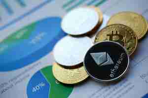 Photo gros plan de papier jer chart ethereum argent