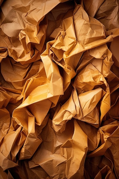 Gros plan de papier kraft brun froissé créé avec générative ai