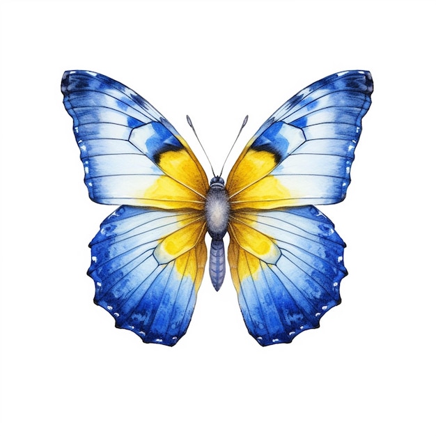 Un gros plan d'un papillon avec une ai générative aile jaune et bleu