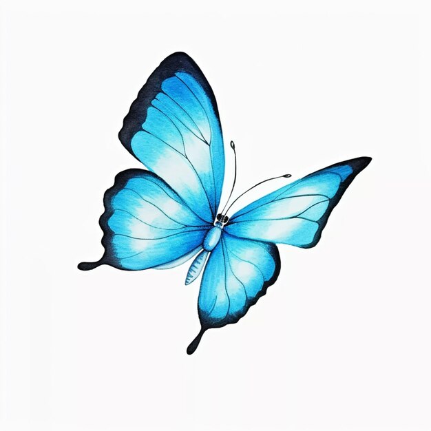 un gros plan d'un papillon bleu sur un fond blanc génératif ai