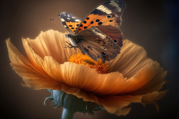 Gros plan papillon perché sur une fleur Image générée avec AI