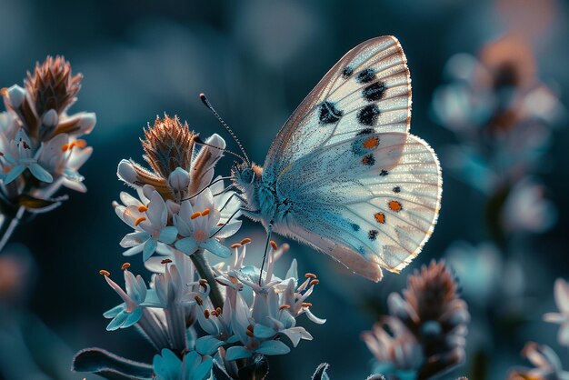 Un gros plan d'un papillon qui repose sur une fleur sauvage