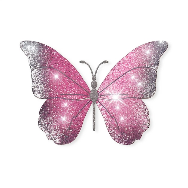 un gros plan d'un papillon avec un scintillement rose et argenté sur lui
