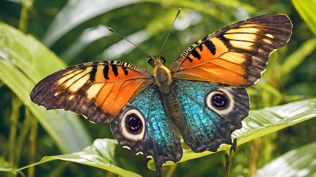 un gros plan d'un papillon tropical aux couleurs vives