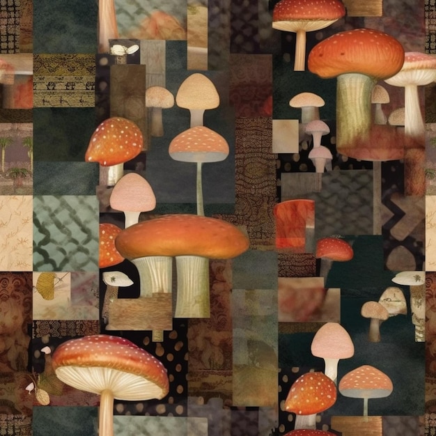 Un gros plan d'un patchwork avec de nombreux types différents de champignons génératifs ai