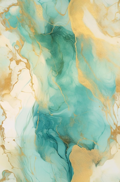 Un gros plan d'une peinture d'un ai génératif en marbre bleu et or