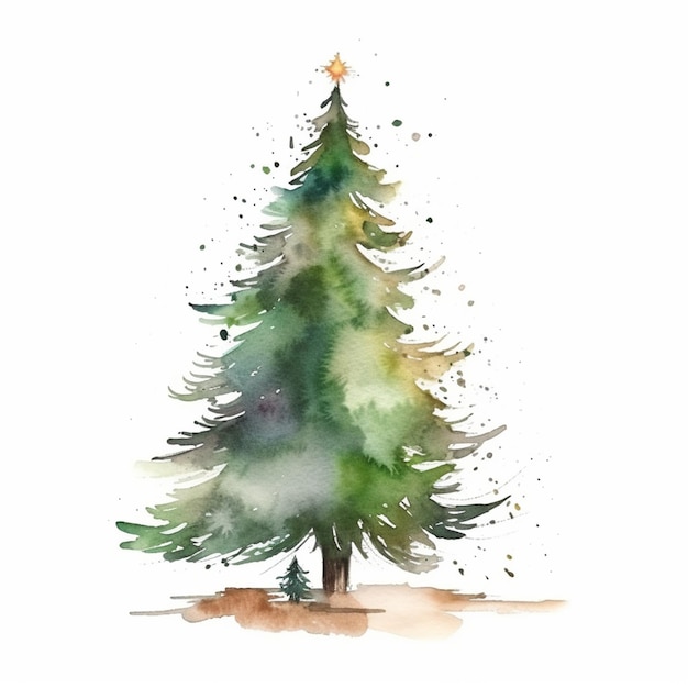 Un gros plan d'une peinture à l'aquarelle d'un arbre de Noël