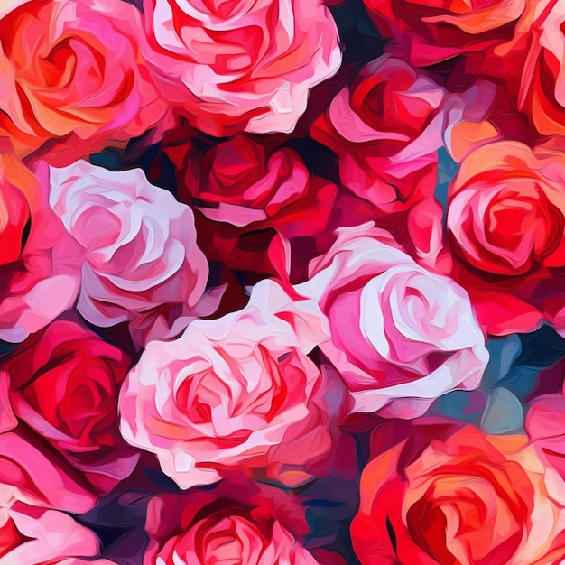 Un gros plan d'une peinture d'un bouquet de roses générative ai