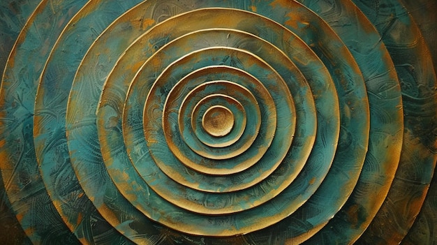 un gros plan d'une peinture d'un dessin en spirale avec un fond bleu