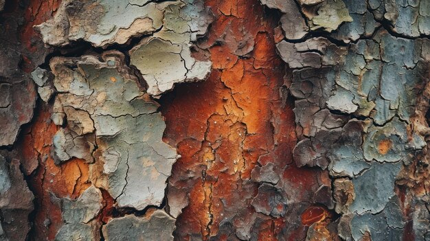 Gros plan de la peinture écaillée sur le tronc de l'arbre