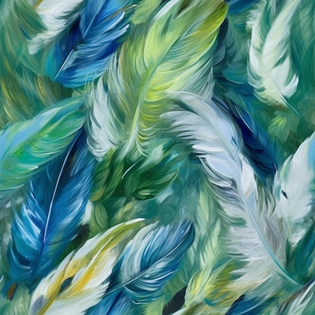 Un gros plan d'une peinture d'un groupe de plumes générative ai