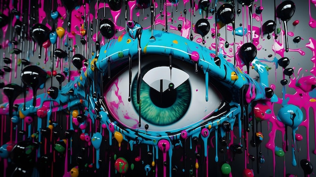 Gros plan d'une peinture oculaire au néon complexe dans des détails 4K hyperréalistes avec des couleurs vibrantes et un art numérique accrocheur