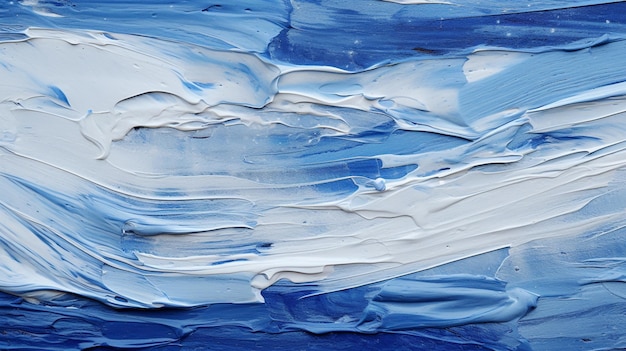 un gros plan d'une peinture de peinture bleue et blanche ai générative