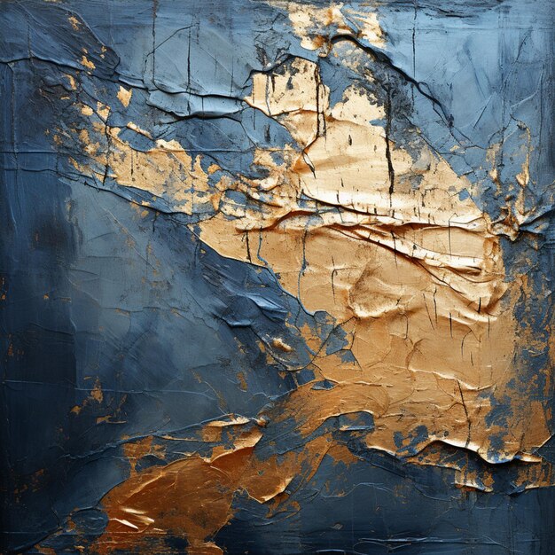 un gros plan d'une peinture de peinture bleue et dorée générative ai