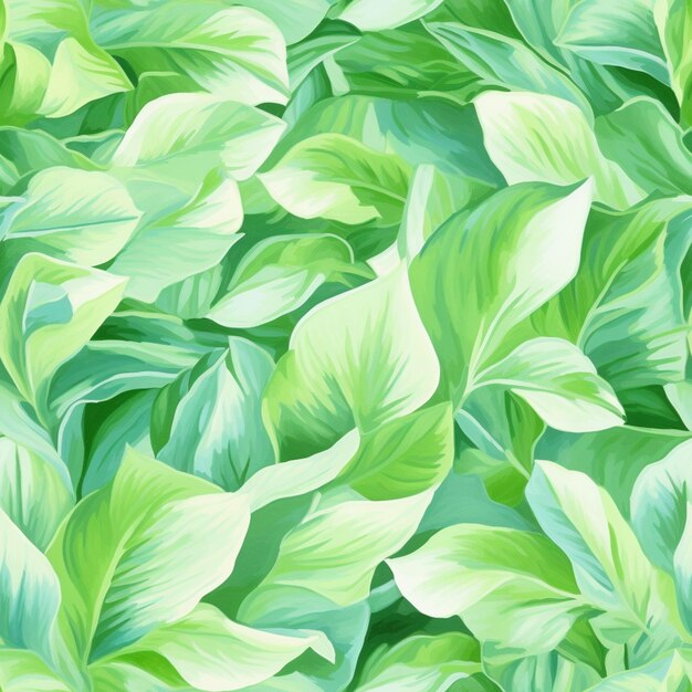 Un gros plan d'une peinture d'un tas de feuilles vertes générative ai