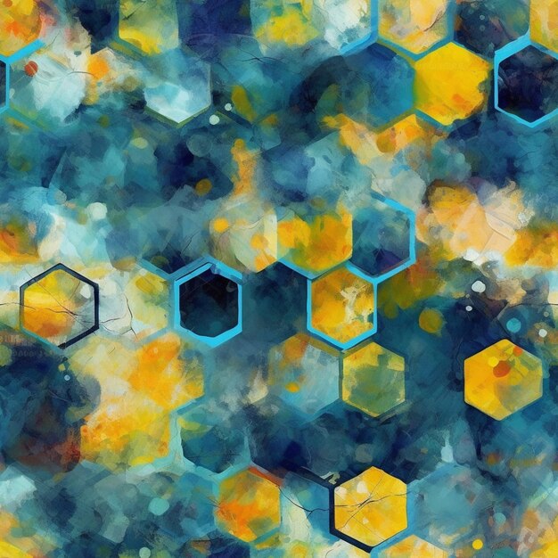 Photo un gros plan d'une peinture d'un tas d'hexagones ai génératif