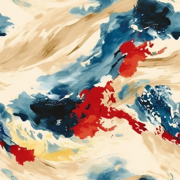 Un gros plan d'une peinture d'une vague aux couleurs rouge et bleu ai générative
