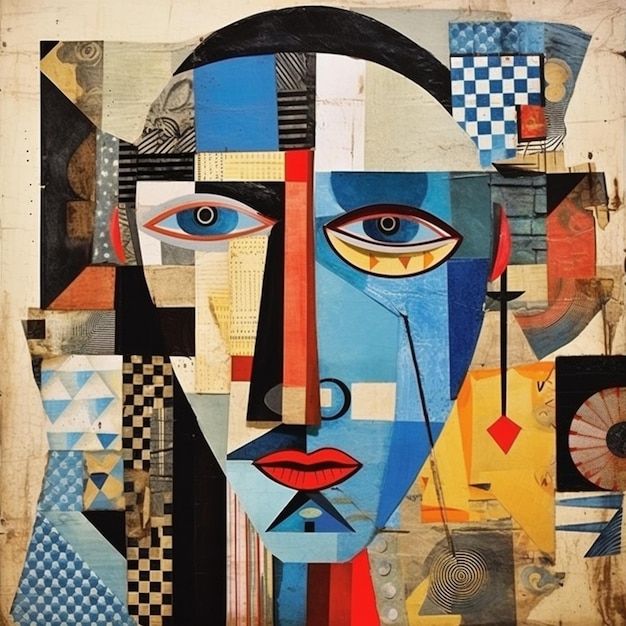 un gros plan d'une peinture d'un visage avec de nombreuses formes différentes IA générative