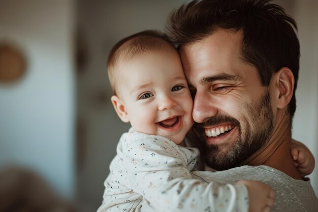 Un gros plan d'un père heureux et d'un mignon bébé souriant