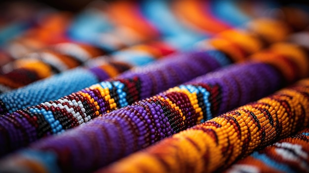 Gros plan de perles amérindiennes complexes aux couleurs vives