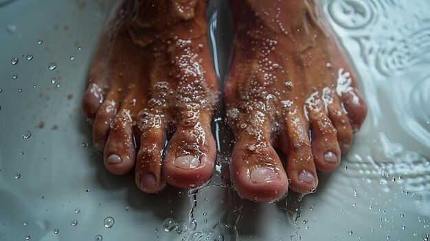 Photo un gros plan d'une personne aux pieds mouillés dans une baignoire