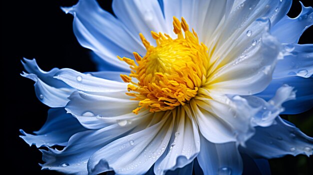 Un gros plan d'un pétale bleu s'ouvrant avec une fleur délicate et magnifique