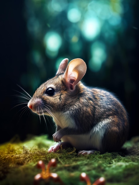 Gros plan d'un petit animal sur un champ d'herbe avec des arbres en arrière-plan Generative AI