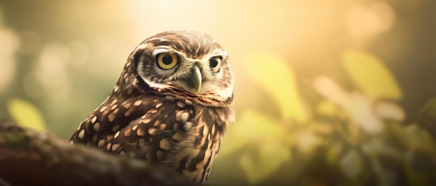 Un gros plan d'un petit hibou avec un oeil jaune