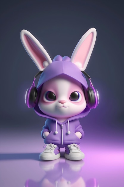 Gros plan d'un petit lapin en tenue violette générative ai