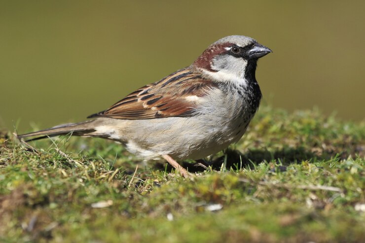 Photo gros plan d'un petit moineau debout sur le sol