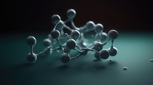 Un gros plan d'une petite molécule d'argent avec de petites sphères dessus.