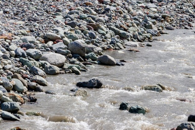 Gros plan d'une petite rivière de montagne rapide